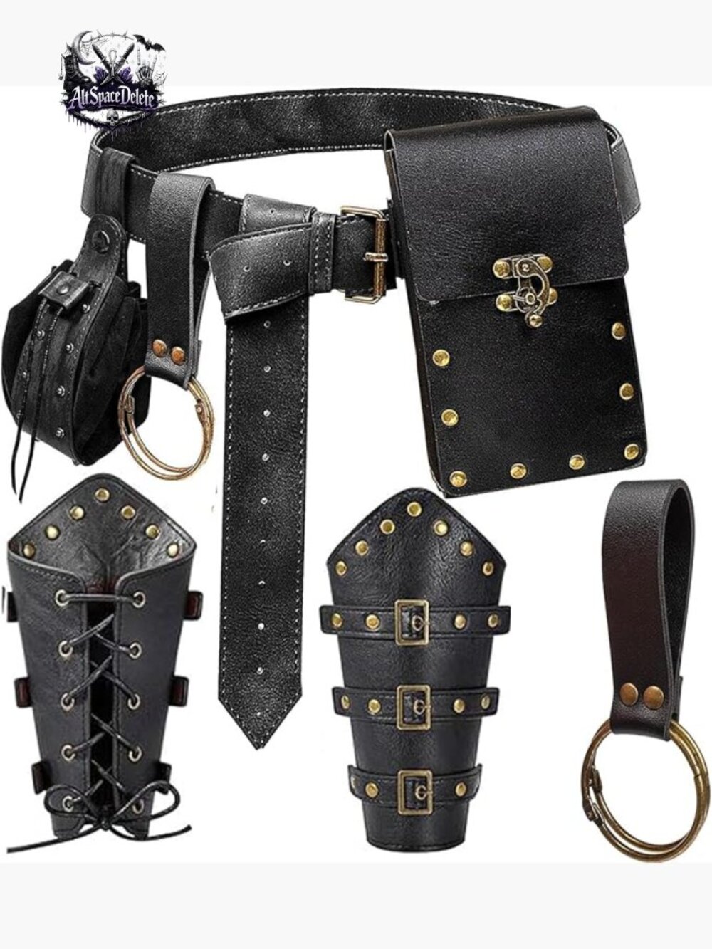 Viking Renaissance Belt Pouch Purse Bracers Hook Halloween Medieval Costume Set